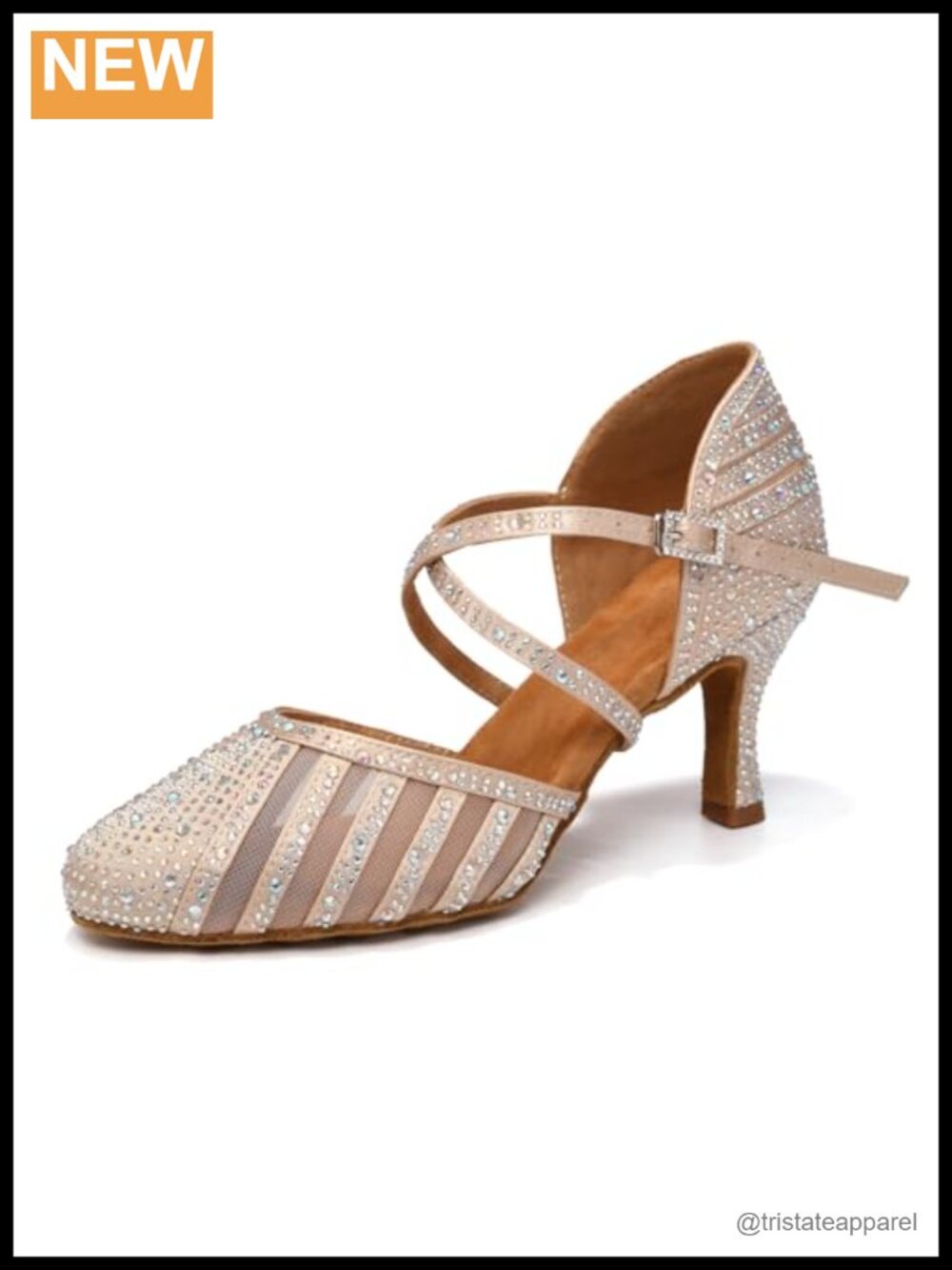 Rhinestone Ballroom Dance Shoes Women Closed Toe Latin Dance Heels